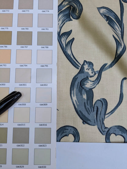 Bty Lee Jofa Dambura Print Monkey Griffin Indigo Deeper Blue Deer Music Toile Cotton Chintz