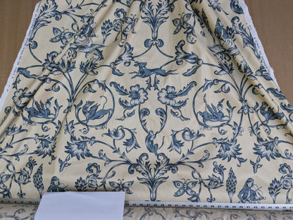 Bty Lee Jofa Dambura Print Monkey Griffin Indigo Deeper Blue Deer Music Toile Cotton Chintz