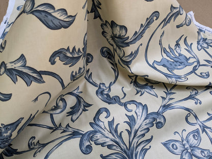 Bty Lee Jofa Dambura Print Monkey Griffin Indigo Deeper Blue Deer Music Toile Cotton Chintz