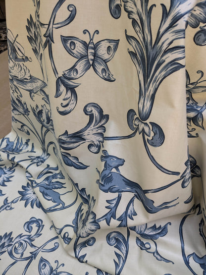 Bty Lee Jofa Dambura Print Monkey Griffin Indigo Deeper Blue Deer Music Toile Cotton Chintz