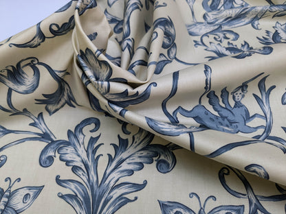 Bty Lee Jofa Dambura Print Monkey Griffin Indigo Deeper Blue Deer Music Toile Cotton Chintz