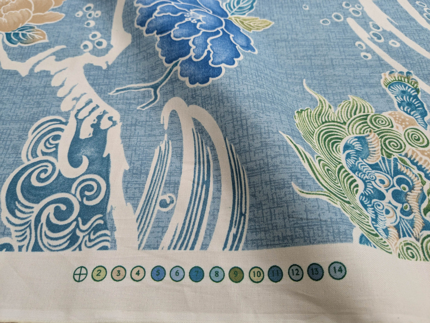 Brunschwig &amp; Fils Shishi Peony &amp; Chinese Lion On Turquoise Cotton MSRP USD 336/Y