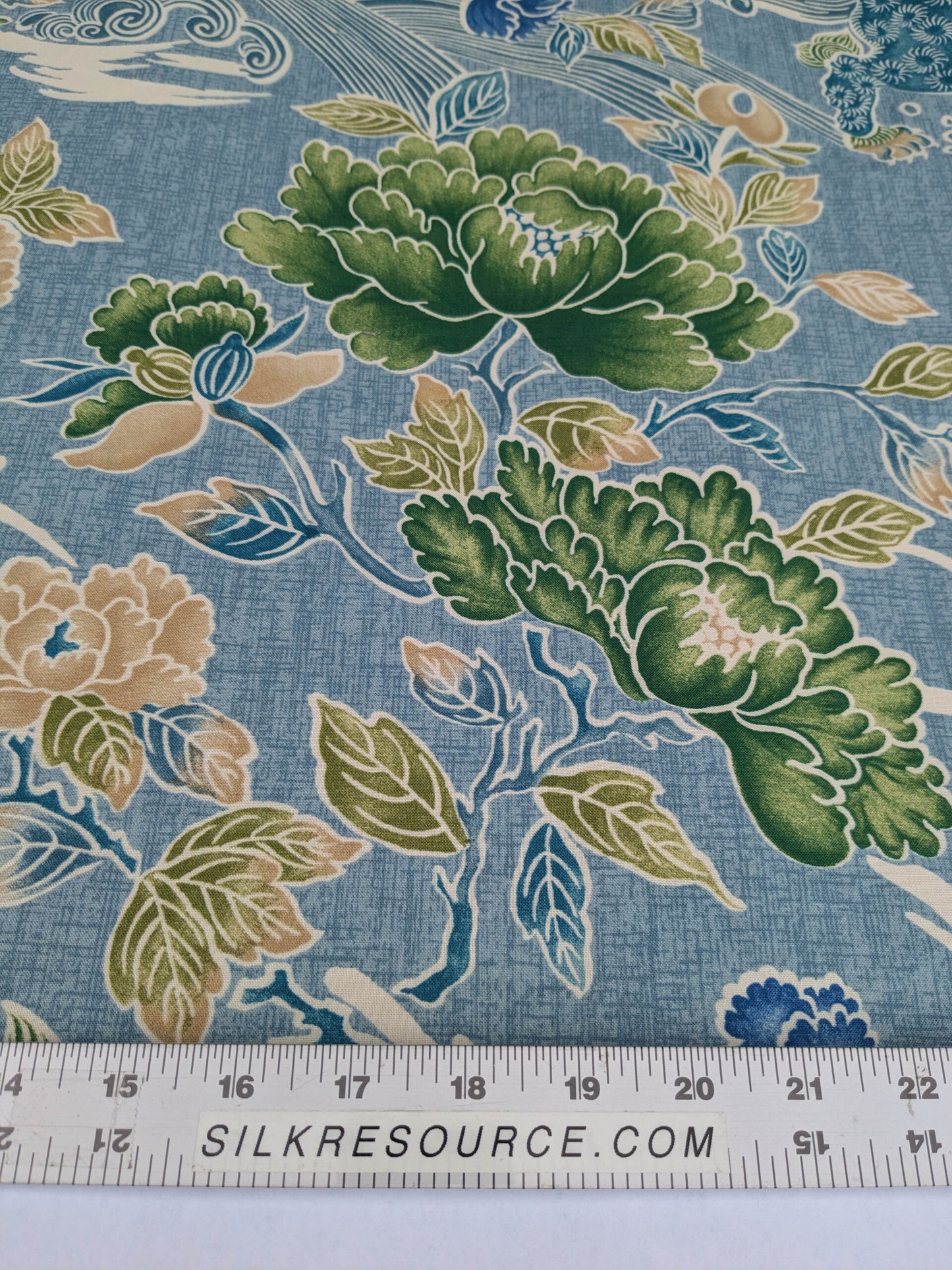 Brunschwig &amp; Fils Shishi Peony &amp; Chinese Lion On Turquoise Cotton MSRP USD 336/Y