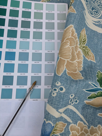 Brunschwig &amp; Fils Shishi Peony &amp; Chinese Lion On Turquoise Cotton MSRP USD 336/Y