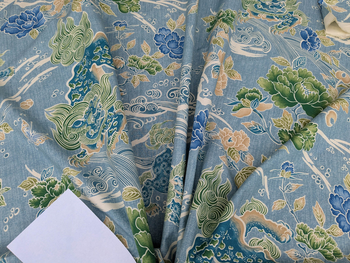 Brunschwig &amp; Fils Shishi Peony &amp; Chinese Lion On Turquoise Cotton MSRP USD 336/Y