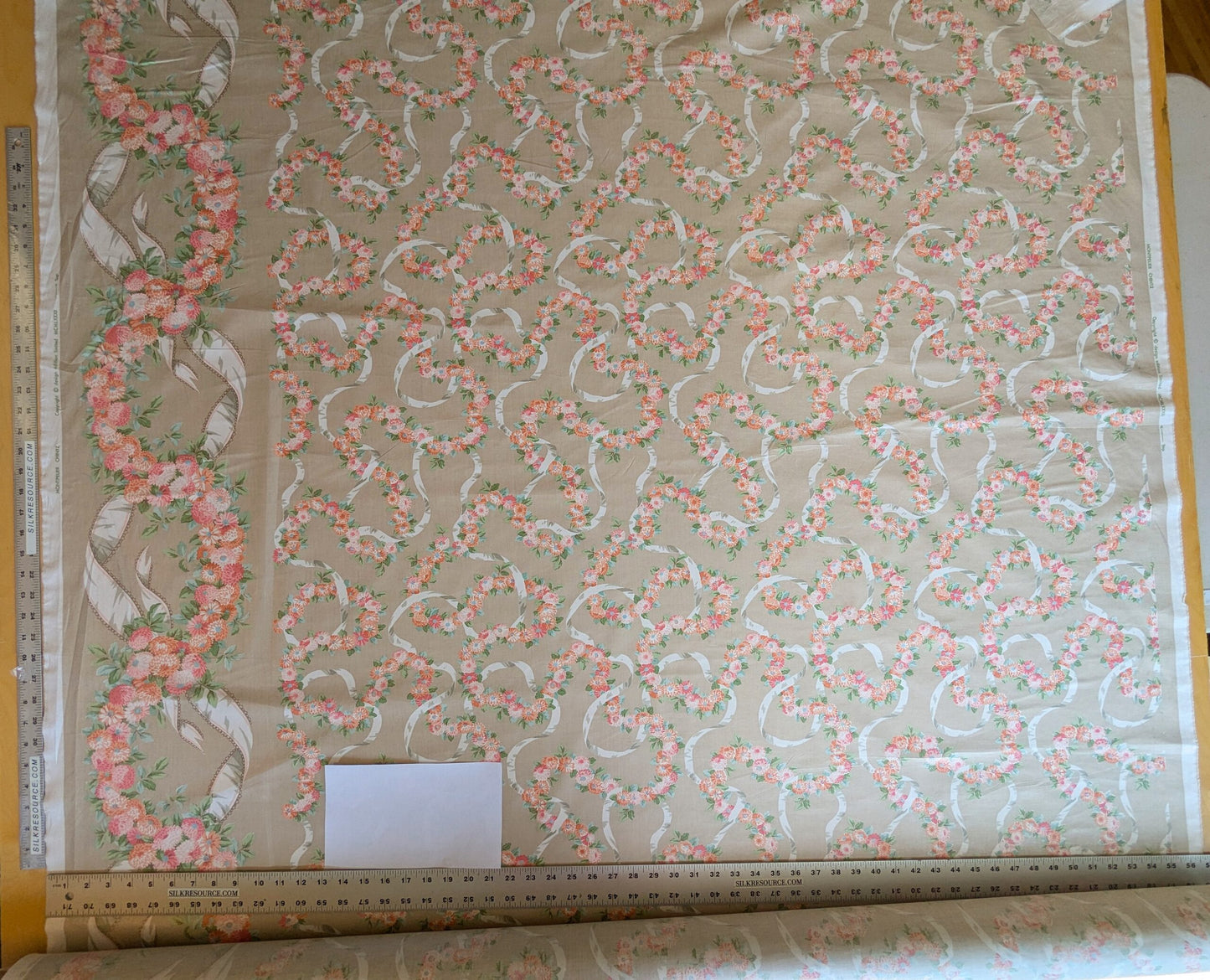 Scalamandre Old World Weavers Montpelier Chintz with Border Vanilla Grey Red Pink on Pale Butter Rose Garland and Ribbons Elizabeth British Chintz (Copy)