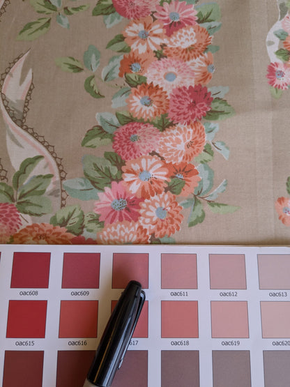 Scalamandre Old World Weavers Montpelier Chintz with Border Vanilla Grey Red Pink on Pale Butter Rose Garland and Ribbons Elizabeth British Chintz (Copy)