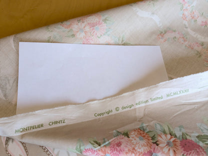 Scalamandre Old World Weavers Montpelier Chintz with Border Vanilla Grey Red Pink on Pale Butter Rose Garland and Ribbons Elizabeth British Chintz (Copy)