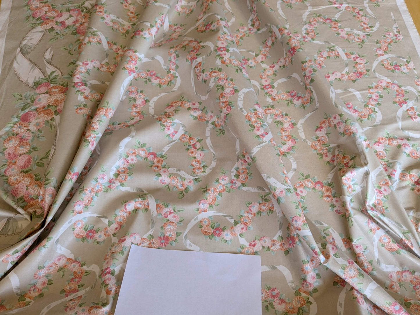 Scalamandre Old World Weavers Montpelier Chintz with Border Vanilla Grey Red Pink on Pale Butter Rose Garland and Ribbons Elizabeth British Chintz (Copy)