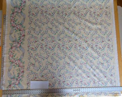 Scalamandre Old World Weavers Montpelier Chintz with Border Ecru Salmon Pink on Pale Butter Rose Garland and Ribbons Elizabeth British Chintz