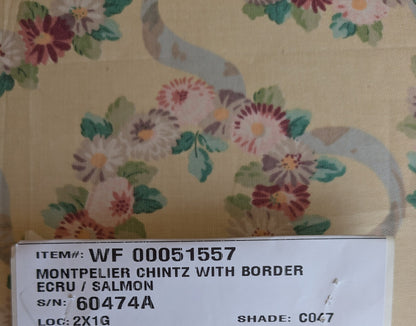 Scalamandre Old World Weavers Montpelier Chintz with Border Ecru Salmon Pink on Pale Butter Rose Garland and Ribbons Elizabeth British Chintz