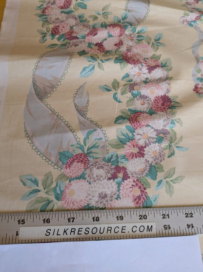 Scalamandre Old World Weavers Montpelier Chintz with Border Ecru Salmon Pink on Pale Butter Rose Garland and Ribbons Elizabeth British Chintz
