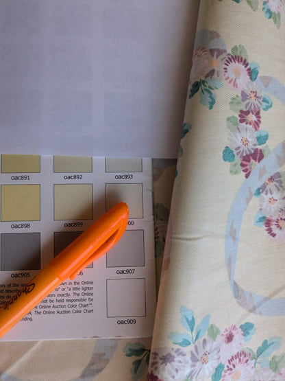 Scalamandre Old World Weavers Montpelier Chintz with Border Ecru Salmon Pink on Pale Butter Rose Garland and Ribbons Elizabeth British Chintz