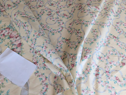 Scalamandre Old World Weavers Montpelier Chintz with Border Ecru Salmon Pink on Pale Butter Rose Garland and Ribbons Elizabeth British Chintz