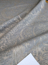 Scalamandre Amelia in "Smoke" Pale Blue Natural Beige Renaissance Damask Jacquard Linen Acanthus Artichoke Feather MSRP USD 176/y