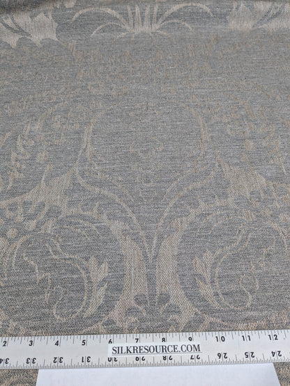 Scalamandre Amelia in "Smoke" Pale Blue Natural Beige Renaissance Damask Jacquard Linen Acanthus Artichoke Feather MSRP USD 176/y