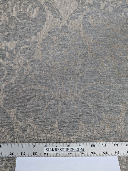 Scalamandre Amelia in "Smoke" Pale Blue Natural Beige Renaissance Damask Jacquard Linen Acanthus Artichoke Feather MSRP USD 176/y