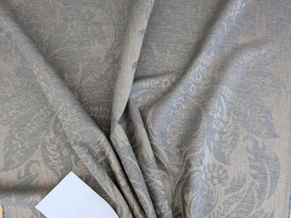 Scalamandre Amelia in "Smoke" Pale Blue Natural Beige Renaissance Damask Jacquard Linen Acanthus Artichoke Feather MSRP USD 176/y