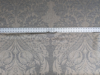 Scalamandre Amelia in "Smoke" Pale Blue Natural Beige Renaissance Damask Jacquard Linen Acanthus Artichoke Feather MSRP USD 176/y