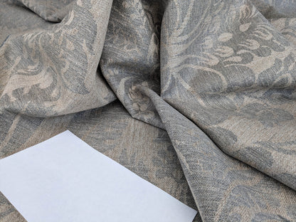 Scalamandre Amelia in "Smoke" Pale Blue Natural Beige Renaissance Damask Jacquard Linen Acanthus Artichoke Feather MSRP USD 176/y