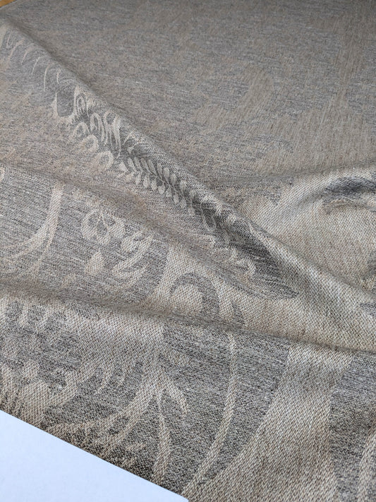 Scalamandre Amelia in "Stone" Pale Grey Natural Oatmeal Beige Renaissance Damask Jacquard Linen Acanthus Artichoke Feather MSRP USD 176/y