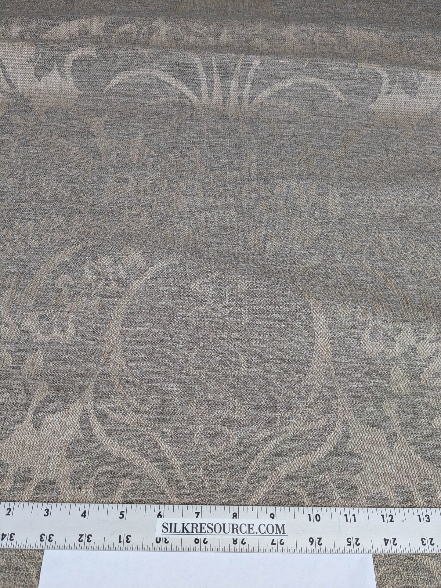 Scalamandre Amelia in "Stone" Pale Grey Natural Oatmeal Beige Renaissance Damask Jacquard Linen Acanthus Artichoke Feather MSRP USD 176/y