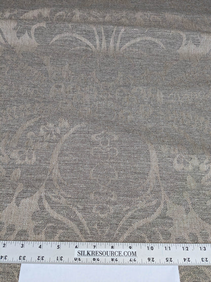 Scalamandre Amelia in "Stone" Pale Grey Natural Oatmeal Beige Renaissance Damask Jacquard Linen Acanthus Artichoke Feather MSRP USD 176/y