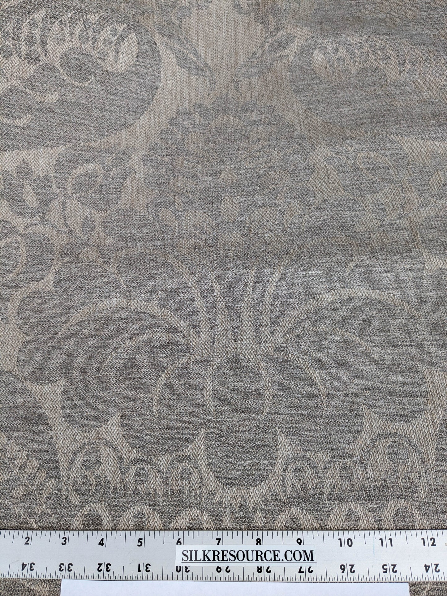 Scalamandre Amelia in "Stone" Pale Grey Natural Oatmeal Beige Renaissance Damask Jacquard Linen Acanthus Artichoke Feather MSRP USD 176/y