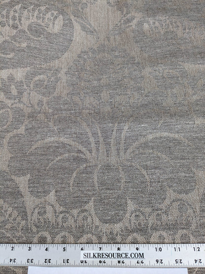 Scalamandre Amelia in "Stone" Pale Grey Natural Oatmeal Beige Renaissance Damask Jacquard Linen Acanthus Artichoke Feather MSRP USD 176/y