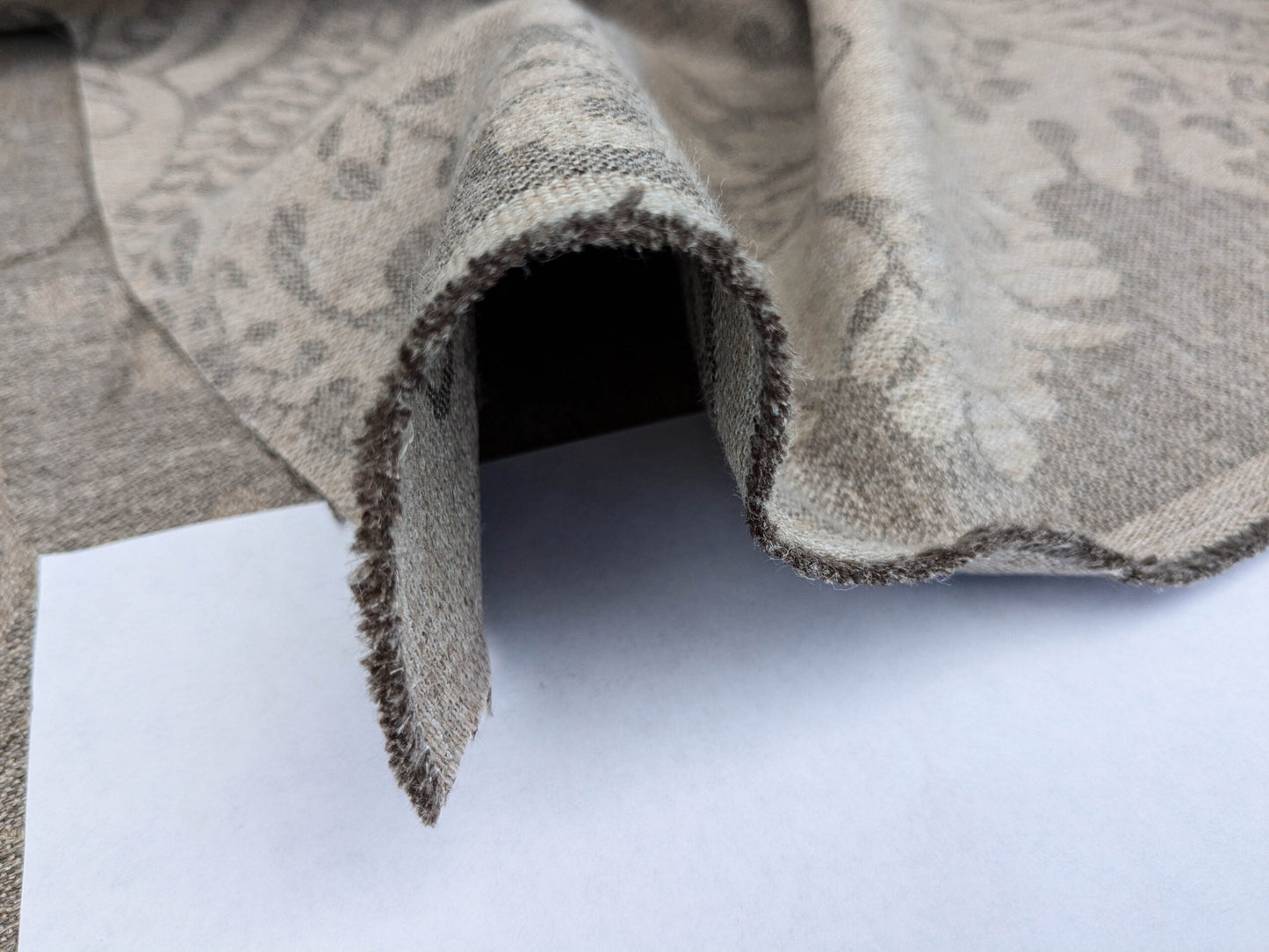 Scalamandre Amelia in "Stone" Pale Grey Natural Oatmeal Beige Renaissance Damask Jacquard Linen Acanthus Artichoke Feather MSRP USD 176/y