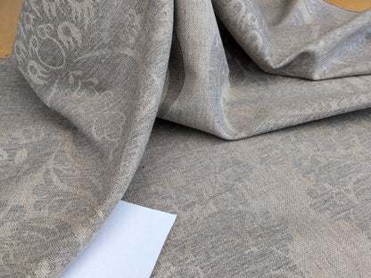 Scalamandre Amelia in "Stone" Pale Grey Natural Oatmeal Beige Renaissance Damask Jacquard Linen Acanthus Artichoke Feather MSRP USD 176/y