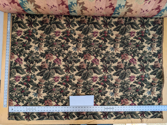 Scalamandre Sentier Greens &amp; Browns on Beige Forest Foliage Oak Pineapple Daisy Tapestry from France Cotton Heavy MSRP USD352/y