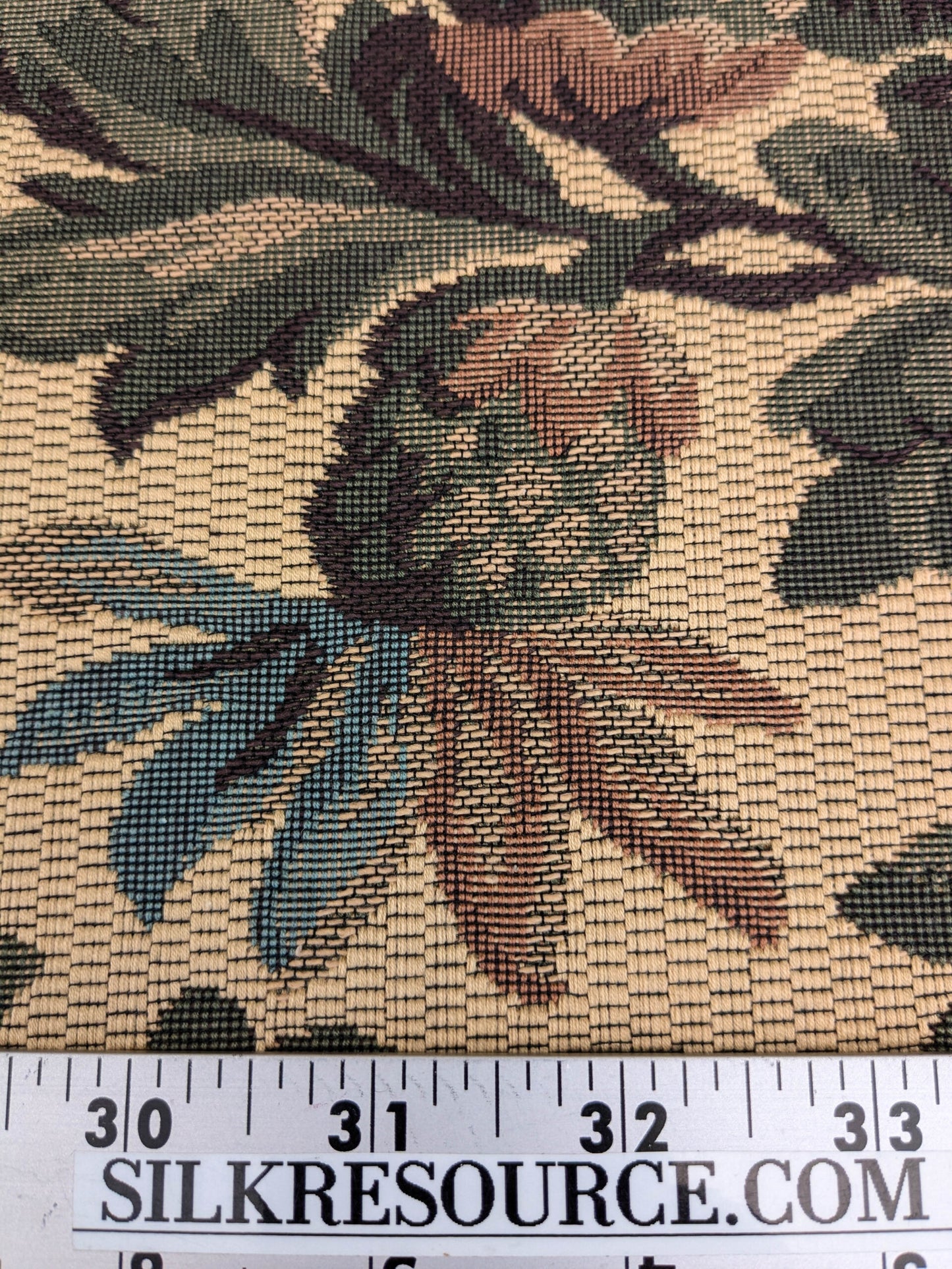 Scalamandre Sentier Greens &amp; Browns on Beige Forest Foliage Oak Pineapple Daisy Tapestry from France Cotton Heavy MSRP USD352/y