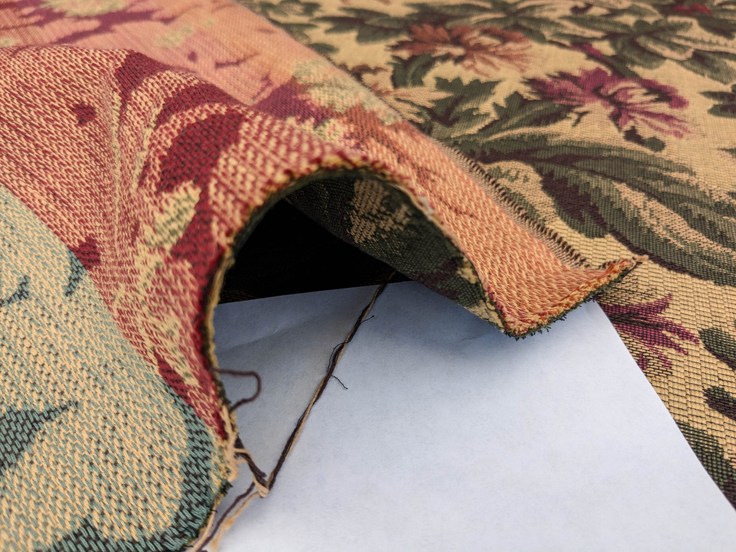 Scalamandre Sentier Greens &amp; Browns on Beige Forest Foliage Oak Pineapple Daisy Tapestry from France Cotton Heavy MSRP USD352/y