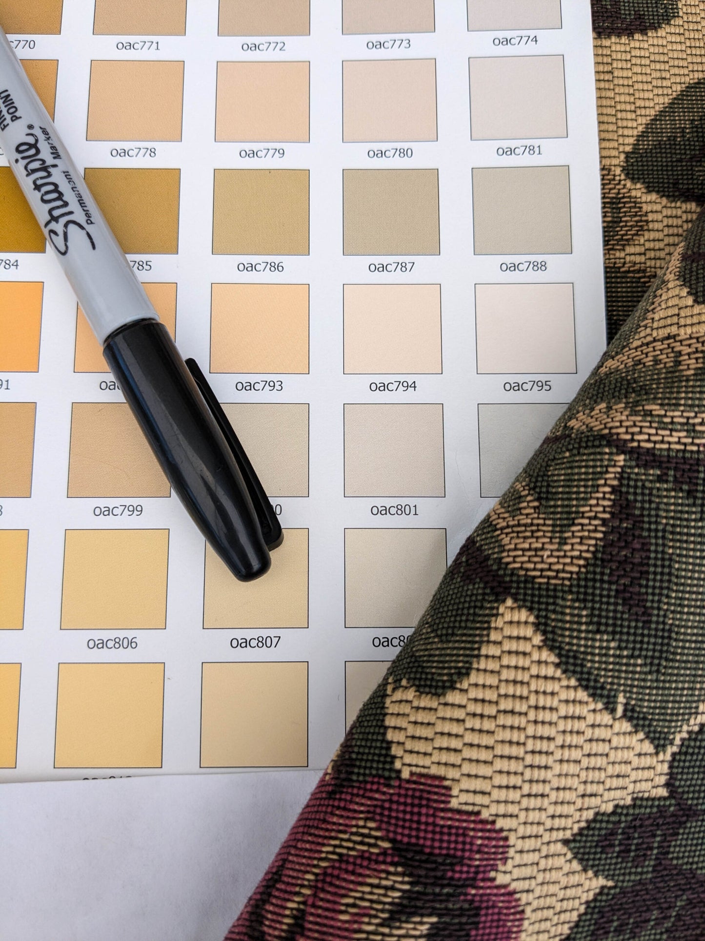 Scalamandre Sentier Greens &amp; Browns on Beige Forest Foliage Oak Pineapple Daisy Tapestry from France Cotton Heavy MSRP USD352/y