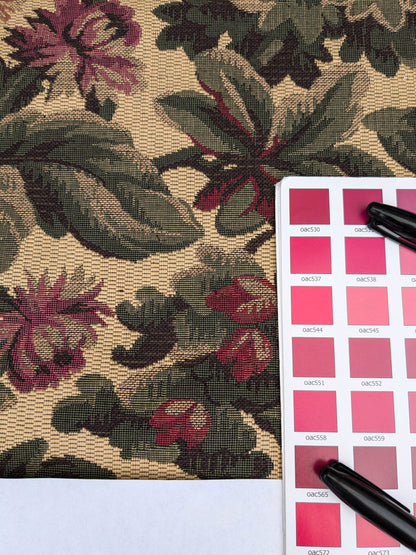 Scalamandre Sentier Greens &amp; Browns on Beige Forest Foliage Oak Pineapple Daisy Tapestry from France Cotton Heavy MSRP USD352/y