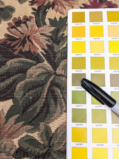 Scalamandre Sentier Greens &amp; Browns on Beige Forest Foliage Oak Pineapple Daisy Tapestry from France Cotton Heavy MSRP USD352/y