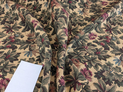 Scalamandre Sentier Greens &amp; Browns on Beige Forest Foliage Oak Pineapple Daisy Tapestry from France Cotton Heavy MSRP USD352/y