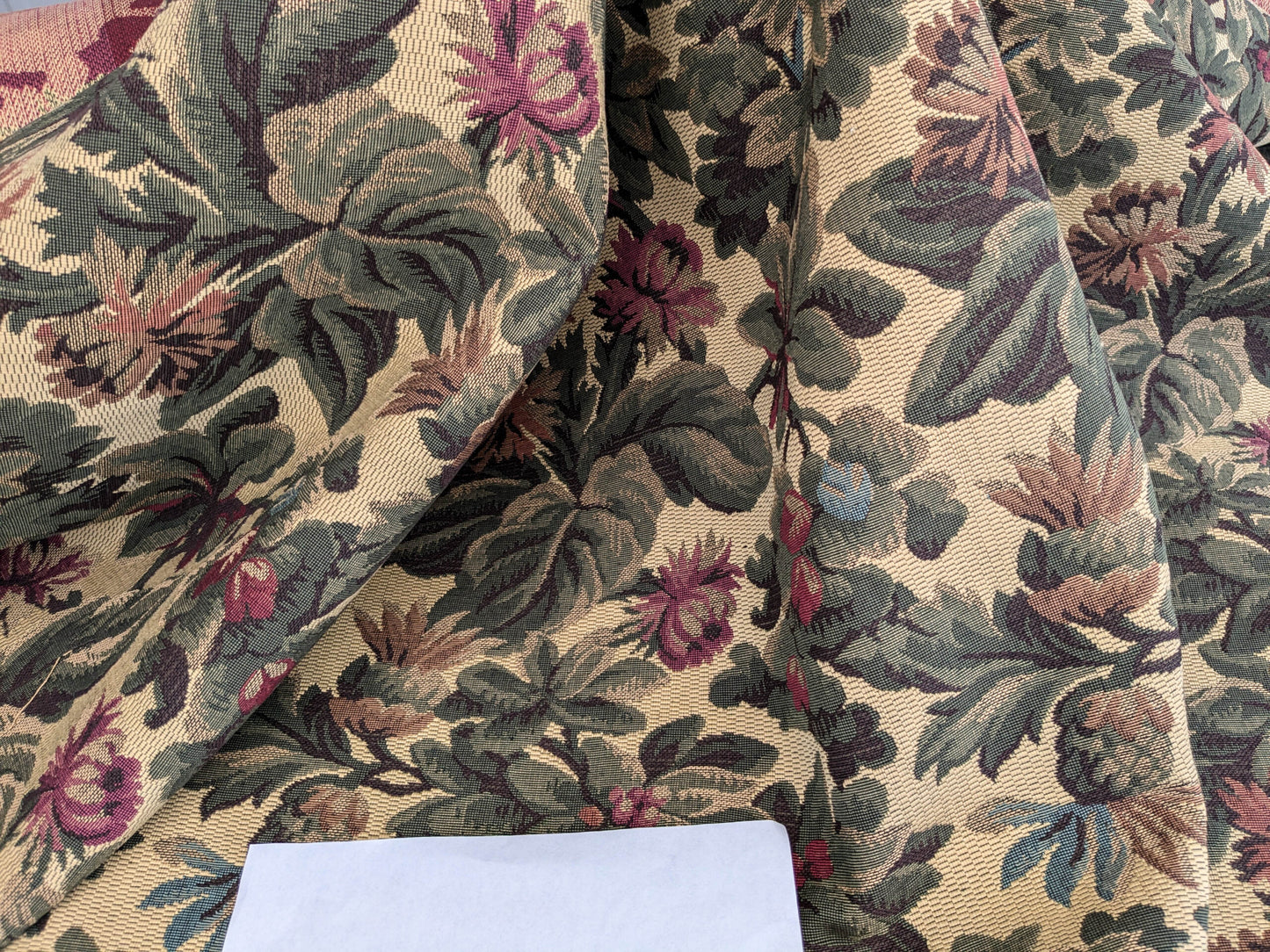 Scalamandre Sentier Greens &amp; Browns on Beige Forest Foliage Oak Pineapple Daisy Tapestry from France Cotton Heavy MSRP USD352/y