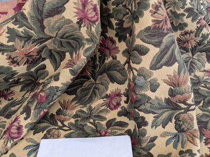 Scalamandre Sentier Greens &amp; Browns on Beige Forest Foliage Oak Pineapple Daisy Tapestry from France Cotton Heavy MSRP USD352/y