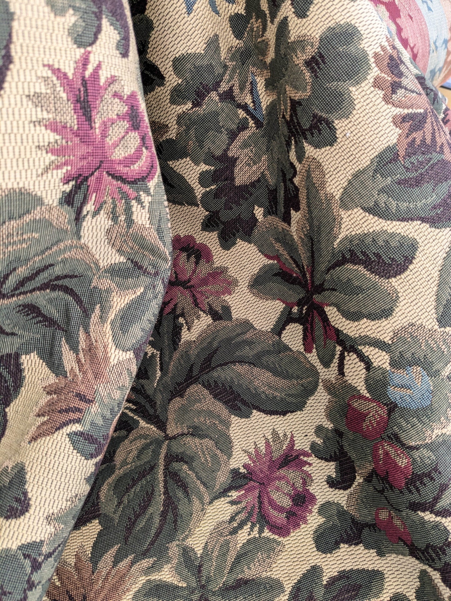 Scalamandre Sentier Greens &amp; Browns on Beige Forest Foliage Oak Pineapple Daisy Tapestry from France Cotton Heavy MSRP USD352/y