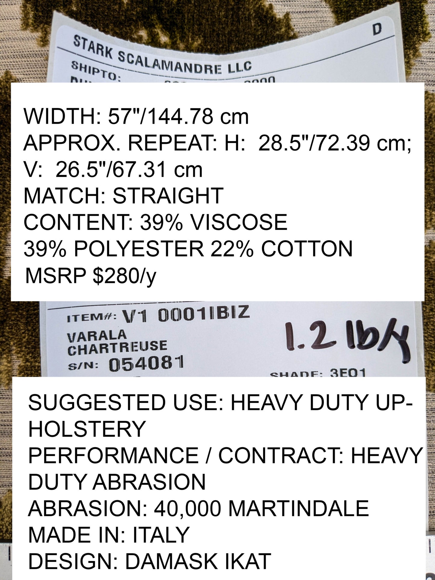 Scalamandre Varala Chartreuse Green Cut Velvet Silky Rose Garland Medallion Romantism Heavy Duty MSRP USD 280/y