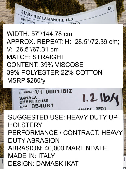 Scalamandre Varala Chartreuse Green Cut Velvet Silky Rose Garland Medallion Romantism Heavy Duty MSRP USD 280/y