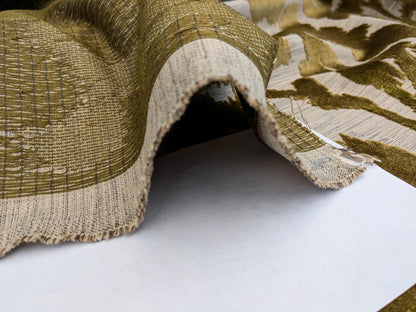 Scalamandre Varala Chartreuse Green Cut Velvet Silky Rose Garland Medallion Romantism Heavy Duty MSRP USD 280/y