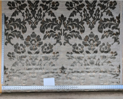 Scalamandre Varala Taupe Brown Gray Cut Velvet Silky Rose Garland Medallion Romantism Heavy Duty MSRP USD 280/y