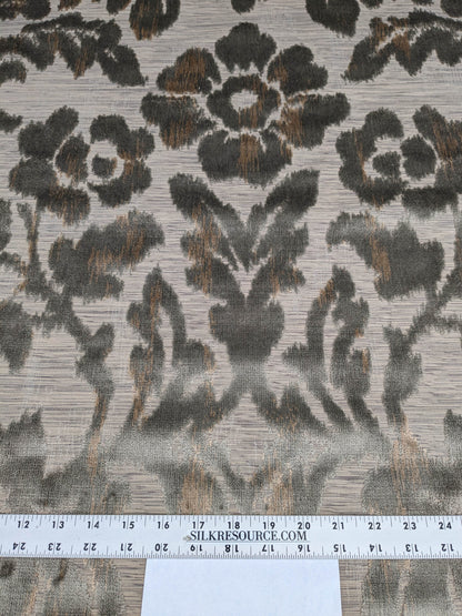 Scalamandre Varala Taupe Brown Gray Cut Velvet Silky Rose Garland Medallion Romantism Heavy Duty MSRP USD 280/y