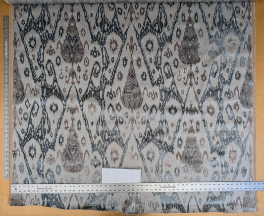 Scalamandre  Tai Lao Mist Blue Brown Velvet Ikat Paisley Viscose Cotton MSRP USD 532/y