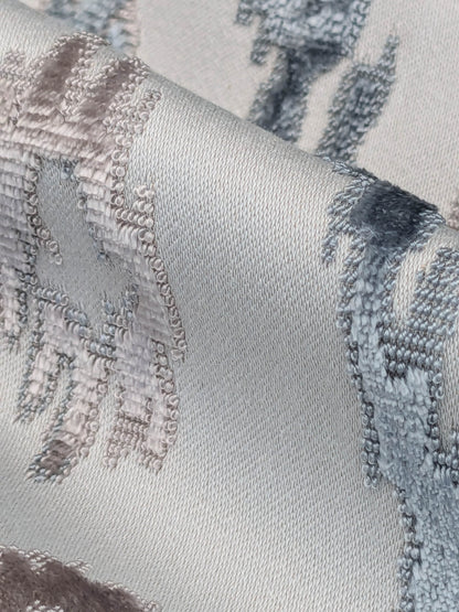 Scalamandre  Tai Lao Mist Blue Brown Velvet Ikat Paisley Viscose Cotton MSRP USD 532/y