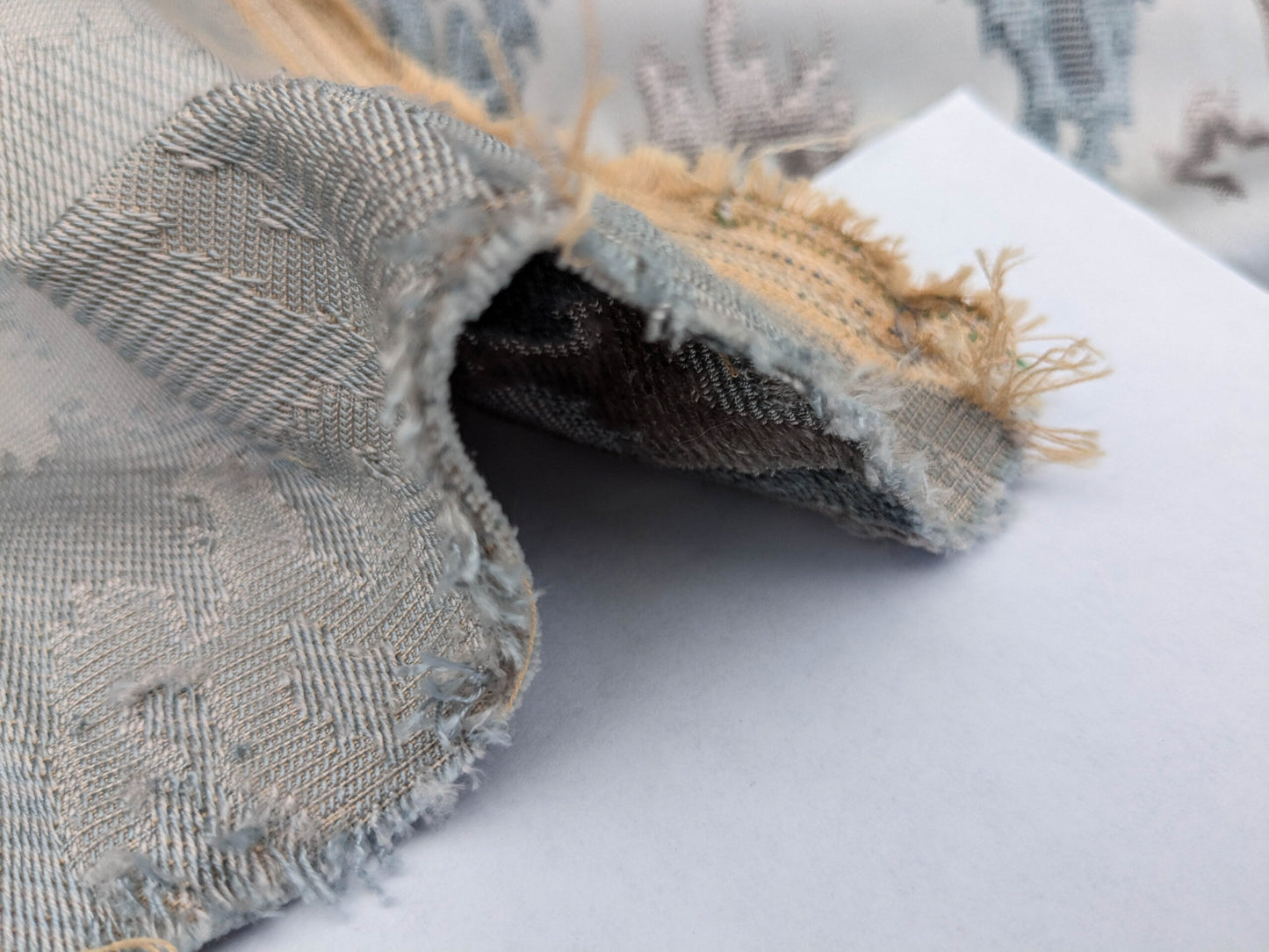 Scalamandre  Tai Lao Mist Blue Brown Velvet Ikat Paisley Viscose Cotton MSRP USD 532/y