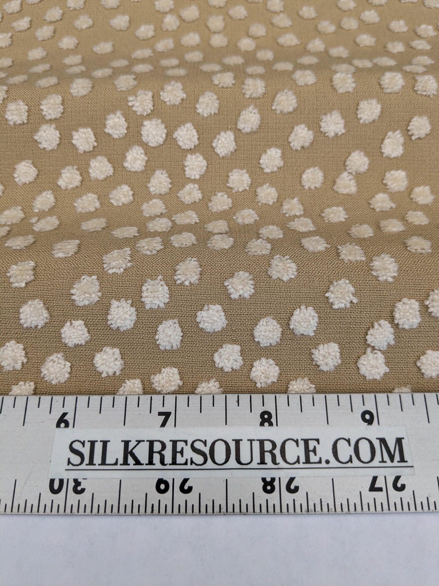 Scalamandre Dotty Eggshell Toast Brown White Chenille Jacquard Heavy Dots Circles Animal Skin MSRP USD 410/y